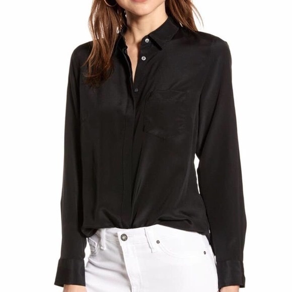 J. Crew Tops - J. Crew Black Silk Long-Sleeved Button-Up Shirt